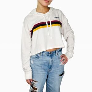 Hollister White Retro Stripe Cropped Hoodie Sweatshirt XS